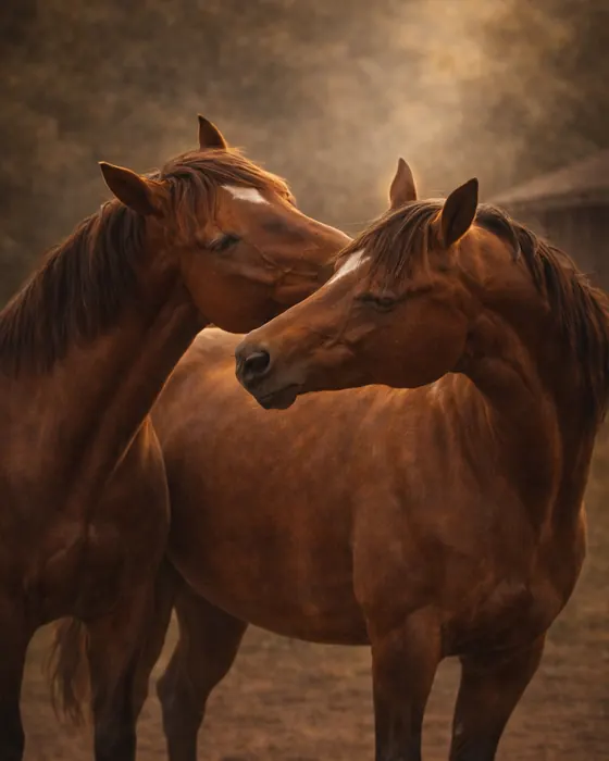 Dois cavalos se coçando no cangote