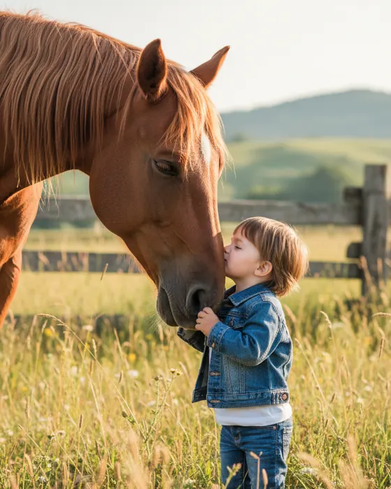 Criança de frente para o cavalo