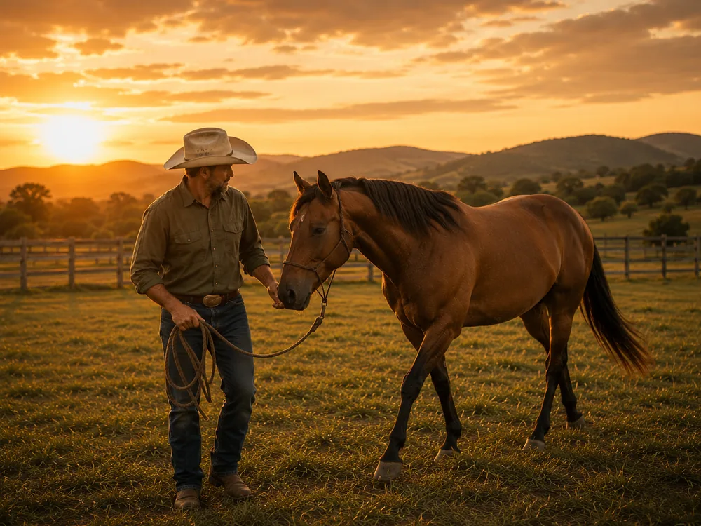 Homem e cavalo caminhando juntos