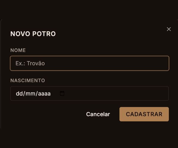Tela de cadastro de potro no Potrômetro