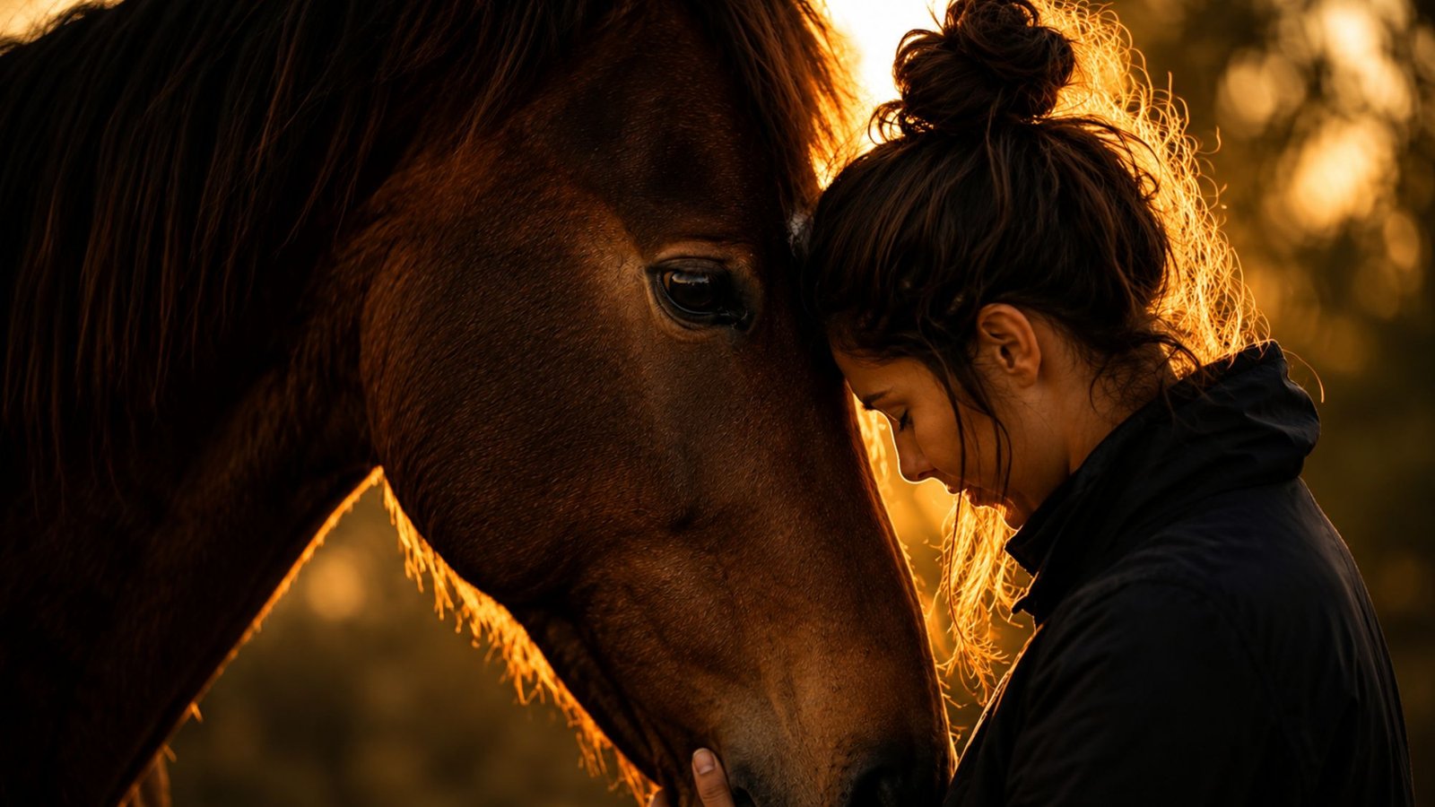 Cuidador ao lado do cavalo na porteira da baia ao entardecer
