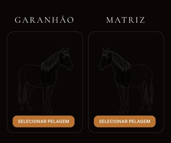 Tela de seleção do garanhão e da matriz na Calculadora de Pelagens