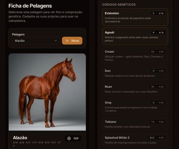 Ficha de pelagem com foto e códigos genéticos